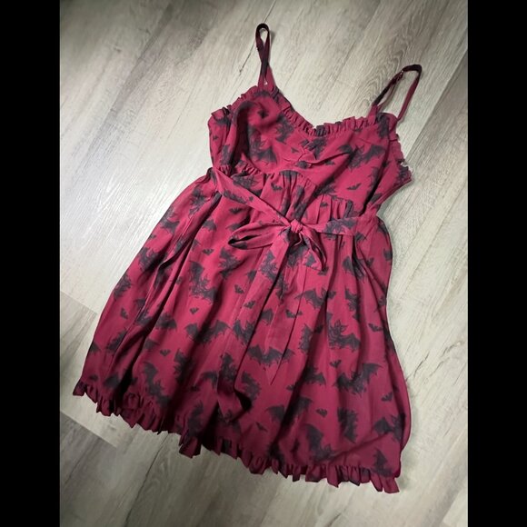 Sourpuss Clothing Bat Attack Dolly Dress Size Small Rockabilly Gothic Bat Print - Picture 4 of 14